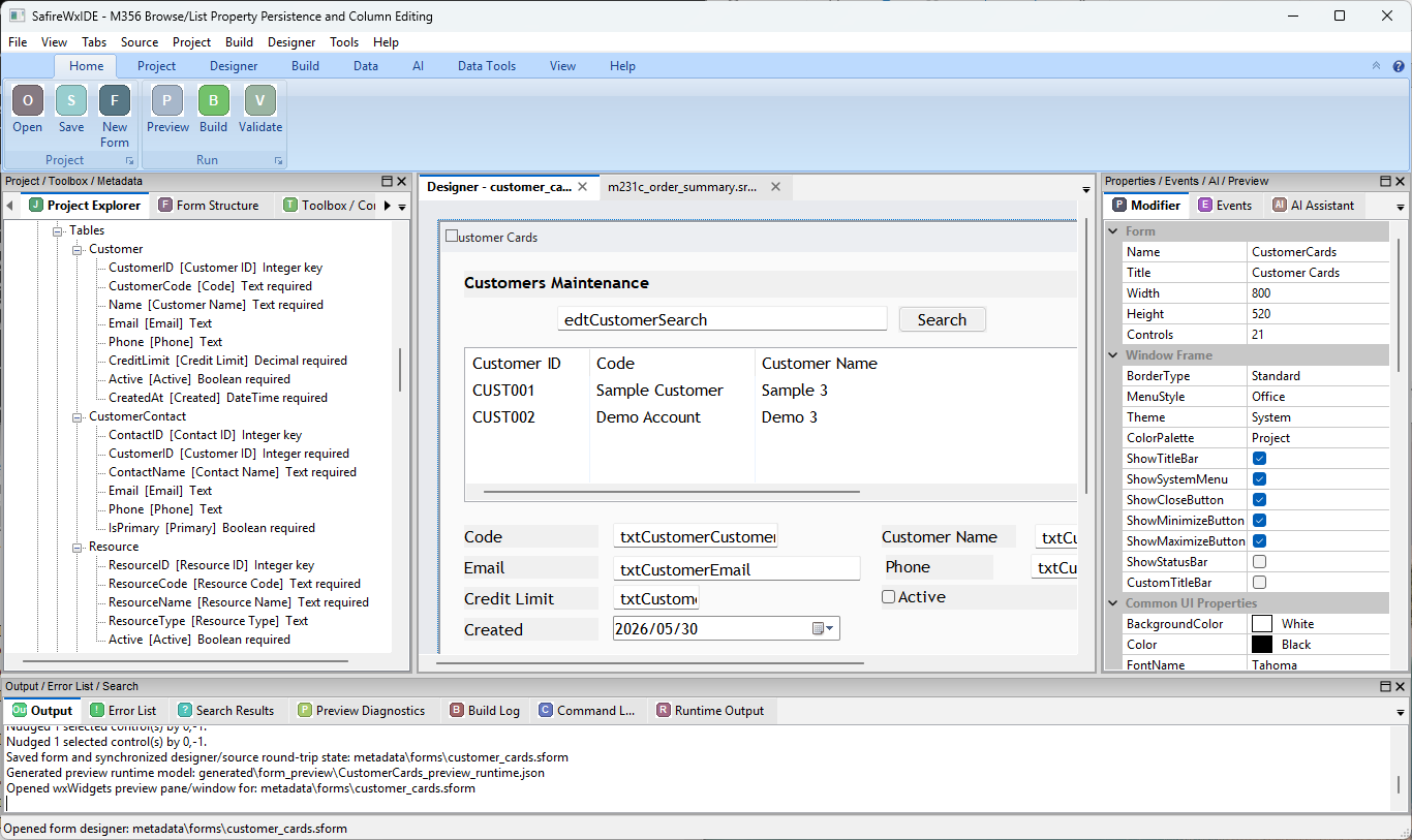 SafireIDE business form designer screenshot